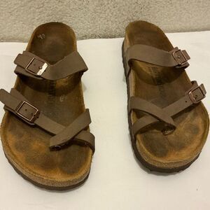 Birkenstock Brown Two-Strap Slide Sandals